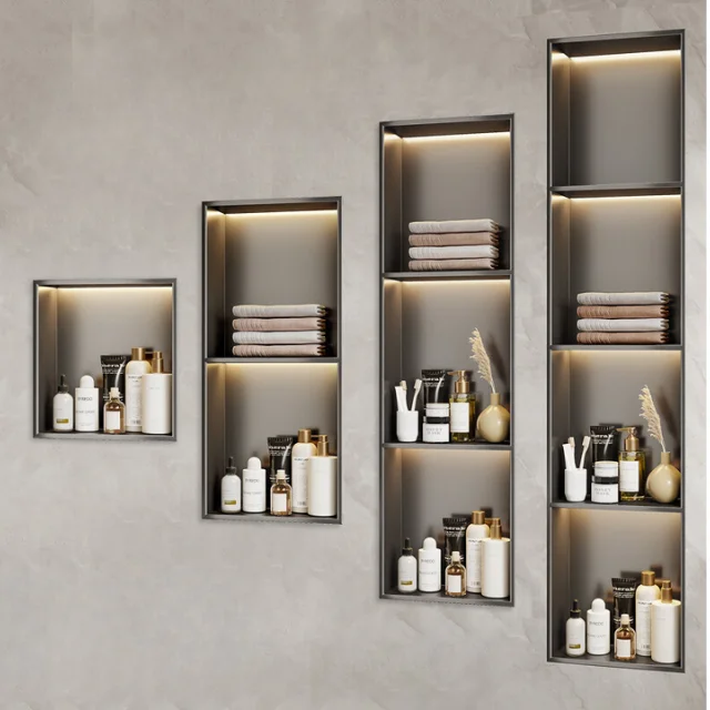 OEM & ODM 304 Stainless Steel Wall Mounted Products Bathroom Shower Niches Recessed Shower Shelves Embedded Bathroom Shelf