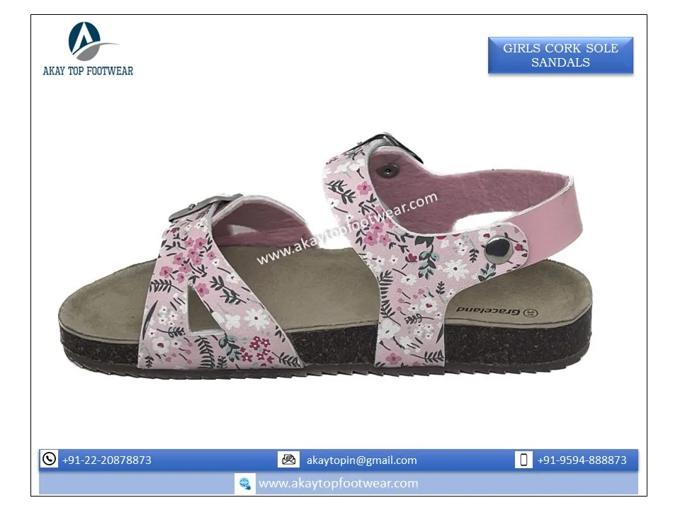 Buckle Strap Flip Flop Cork Sole Sandals in Customized Size Range from 25-36 Durable Flat Girls Cork Sandal with Box Packing