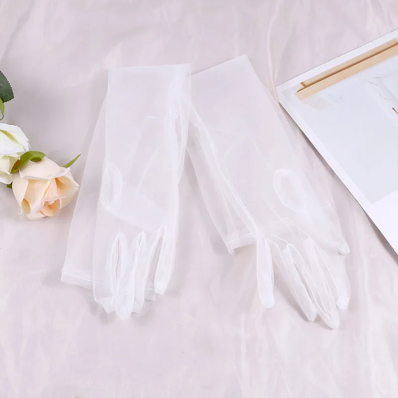 Lace and Sheer Net Gloves Elegant Long White Bridal Gloves for Wedding Photoshoots and Events