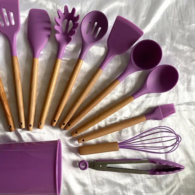 Kitchen Utensils Set Non-Stick Wooden Handle Silicone Cooking Tools Spatula Shovel Spoon Cookware Gadget for Kitchen Accessories