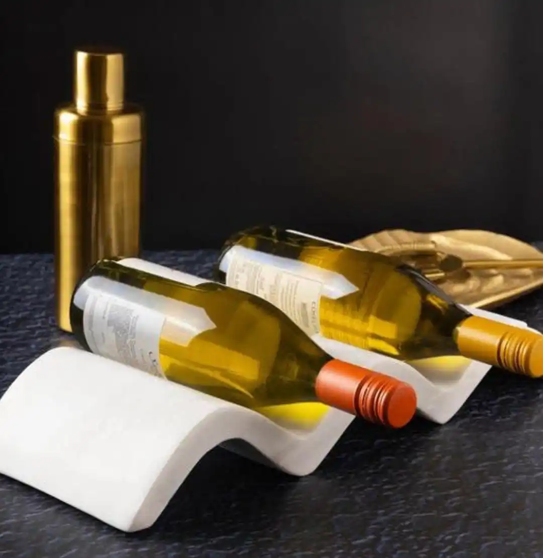 Hand-Carved Stone Marble Wine Bottle Holder Unique Stand-Up Cooler for Champagne & Wine Storage