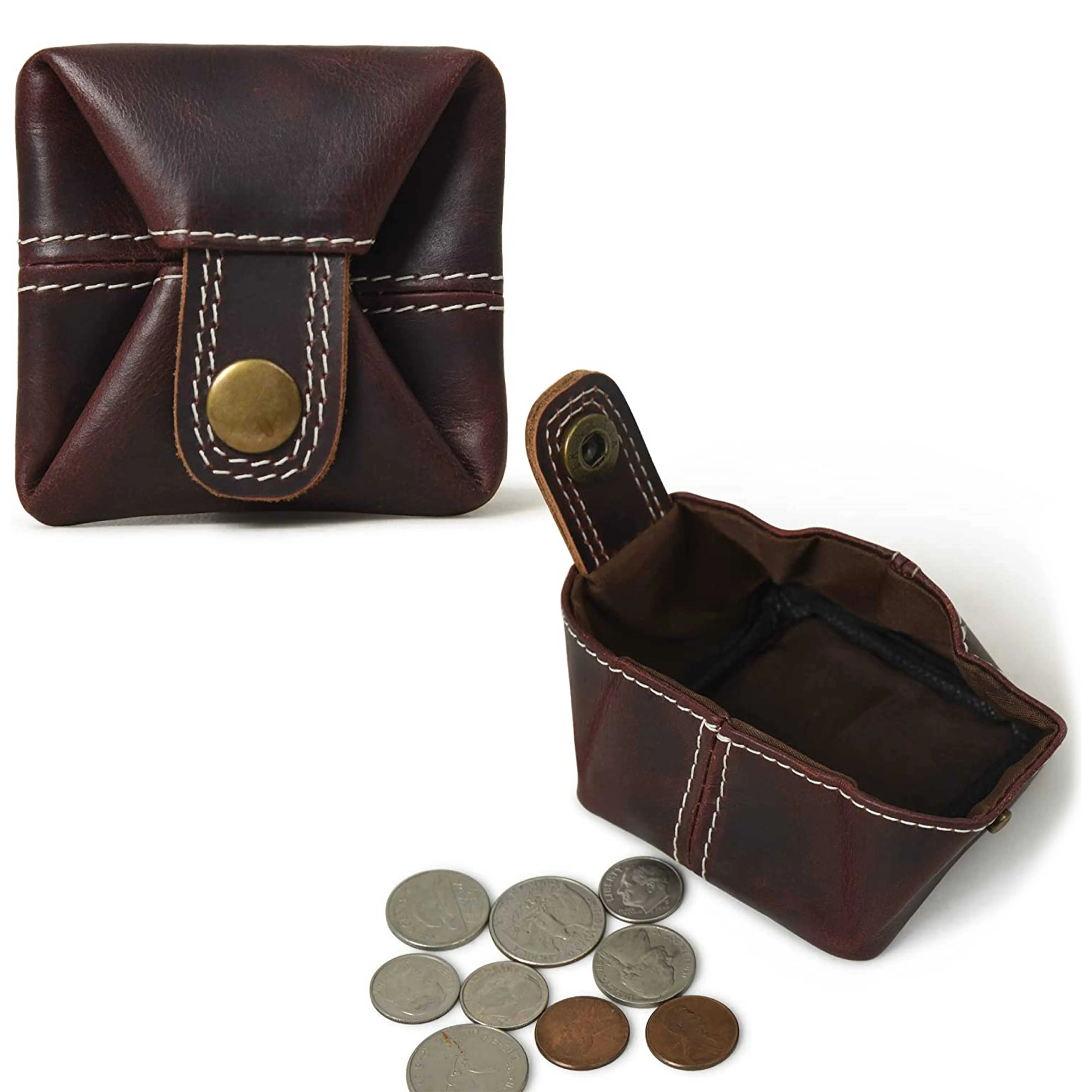OEM Factory Made Rich Grain Leather Coin Pouch Change Holder Mini Pocket Wallet for Coins Men Women