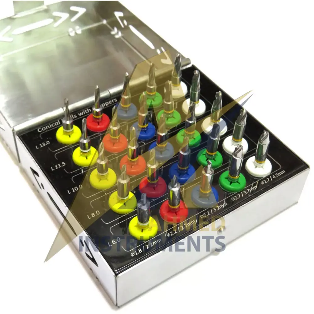 Oral Care Good Selling Conical Drills Kit 25 Pcs Set With Stoppers Dental Implant Guided Surgery By SUAVE SURGICAL INSTRUMENTS