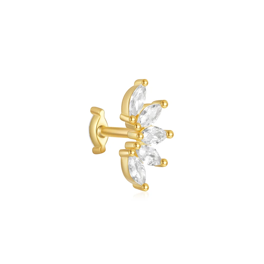 925 Sterling Silver Marquise Stone Zircon Reversible Wearing Screw Thread Piercing Earring Jewlery For Girls Wedding