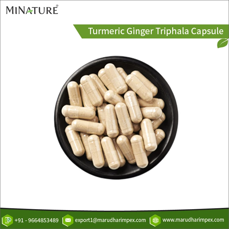 Standard Grade Health Supplements Turmeric Ginger Triphala Capsule Store in Cool & Dry Place from Top Listed Exporter