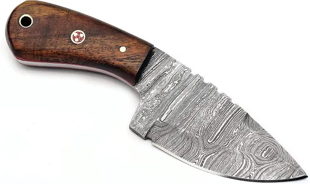 Custom handmade 6 inches Damascus steel fix blade rose wood handle full tang knife with free fancy original cow hide leather
