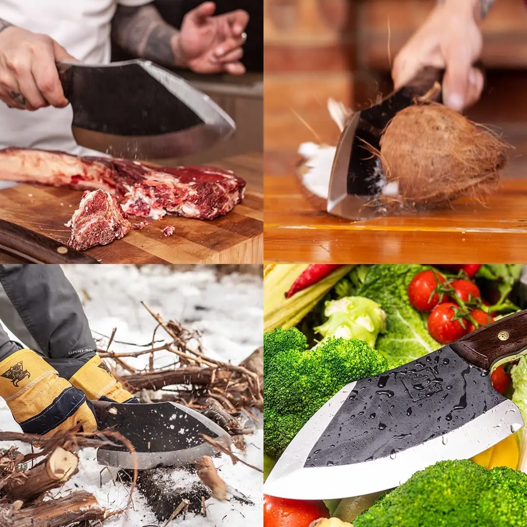 Stainless Steel Butcher Meat Cutting Cleaver Knives Wooden Handle | Chef Chopping Meat Clever Kitching Knives Custom Logo