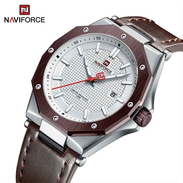 NAVIFORCE 9200L Top Brand Mens Dodecagon Luminous Sports Watch Vegan Leather Watch