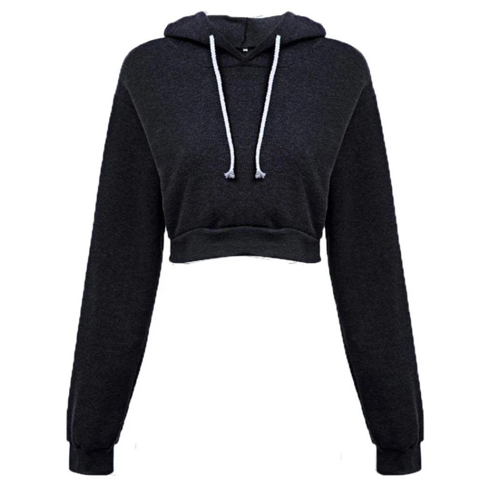 Breathable Cotton Fleece Long Sleeve Hooded Women Custom Solid color Pullover Crop Top Hoodies for sale