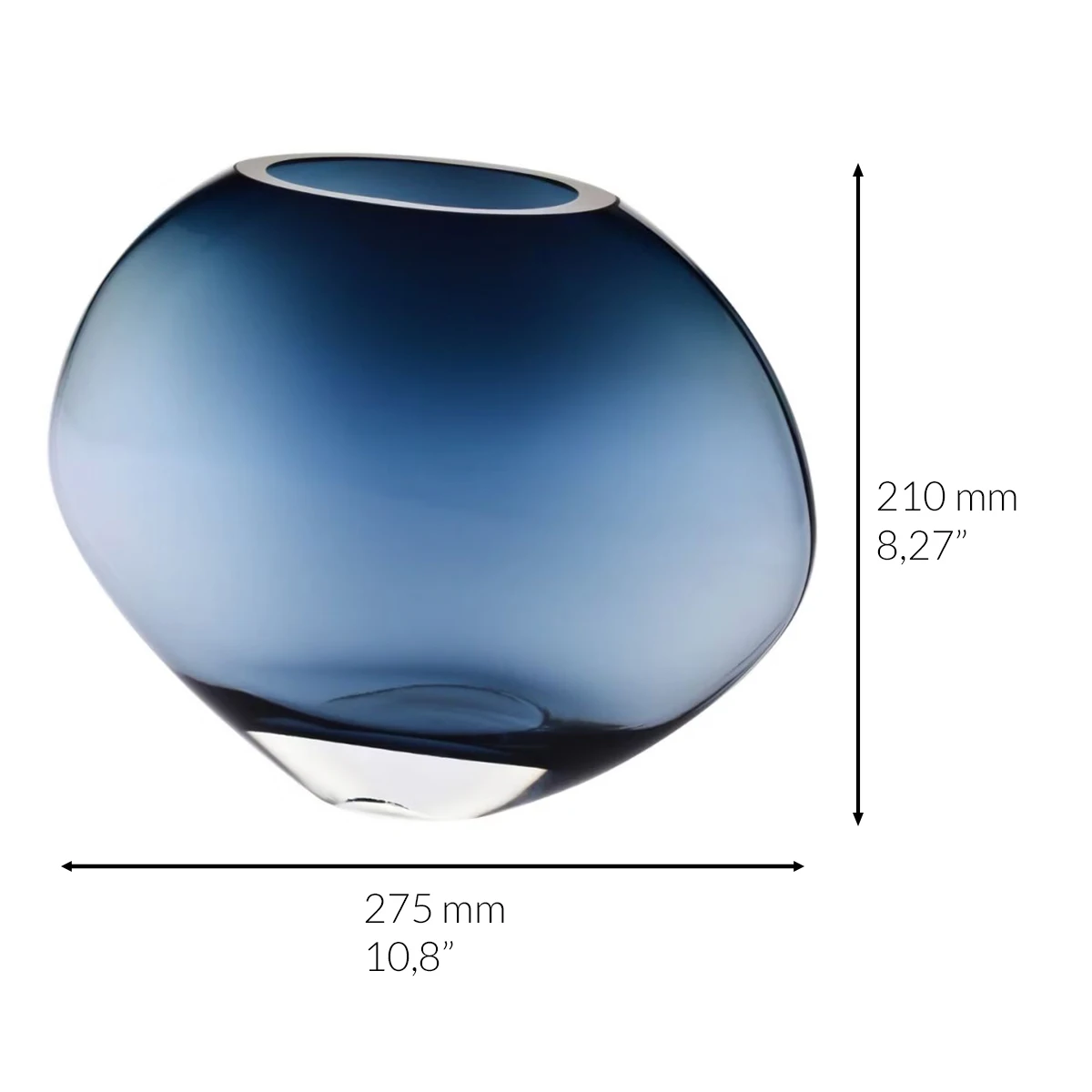 Contemporary Round Flat Navy Blue Glass Vase - 8.2 in (21cm) Height - Handmade - B2B Wholesale Offer - Home Decor - Krosno Glass