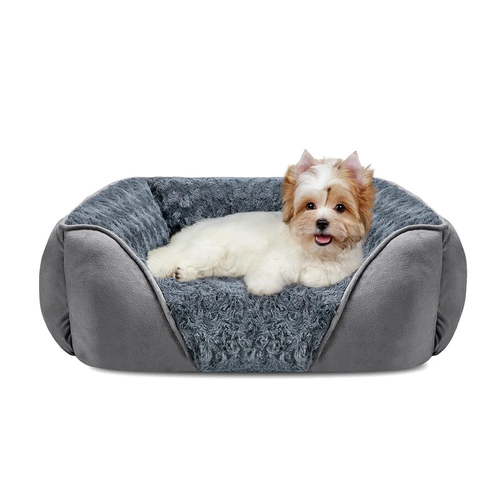 Luxury Eco Friendly Faux Fur Waterproof Memory Foam Fluffy Washable Dog Bed With Anti Slip Base