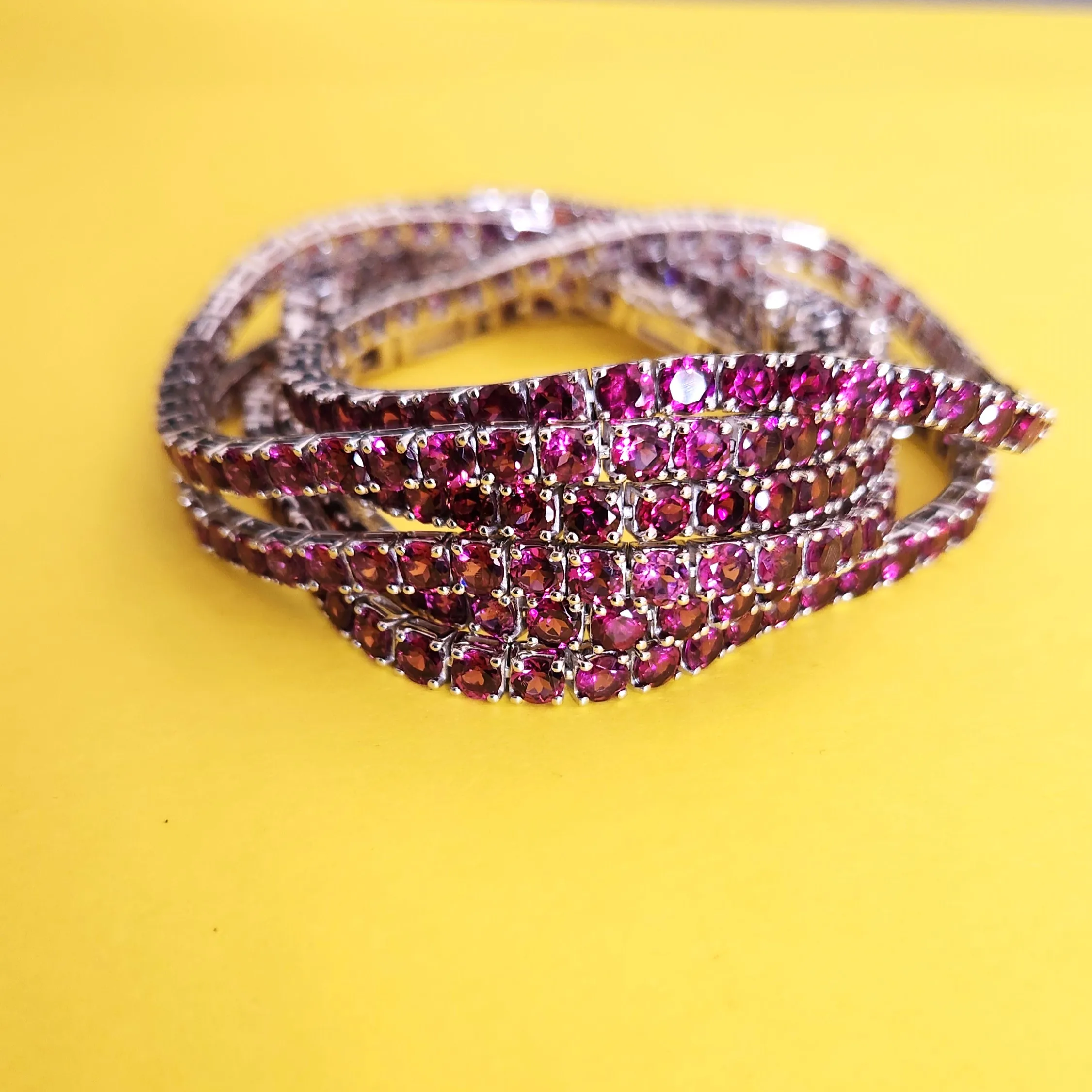 Designer Party Wear Handmade Light weight Genuine Rhodolite Garnet Gemstone 925 Sterling Silver Bracelets for ladies