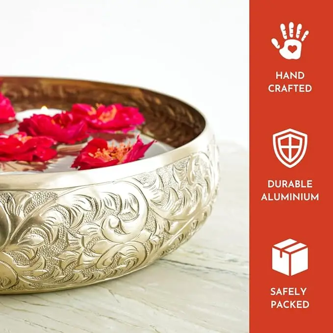 Classic Chitai Design Urli Bowl for Home Decor aluminum Embossed Round Tray for Living Room  Office Center Table Decoration