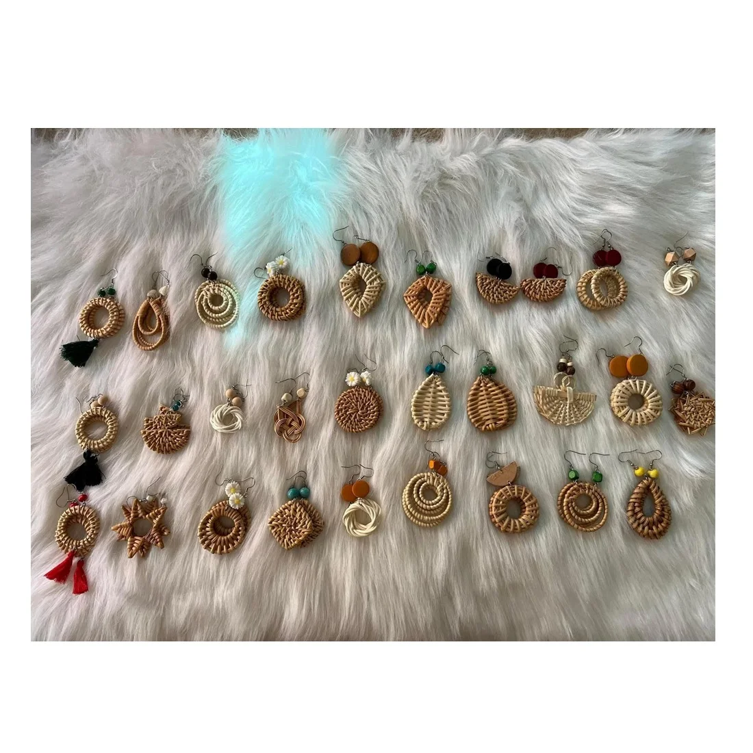 Hot New Design Jewelry Accessories Handmade Eco-friendly Vintage Bohemian Rattan Woven Earrings Made in Vietnam