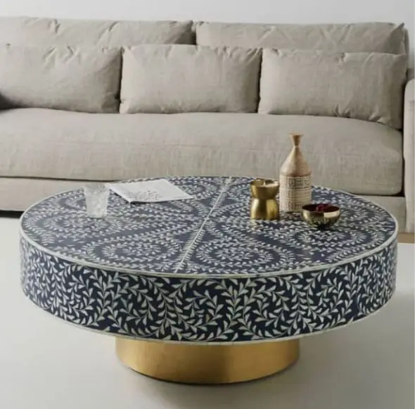 Mother of Pearl Inlay Furniture Wholesale Bone Inlay Coffee Table Black Color Modern Home Furnishing Decorative Accessories