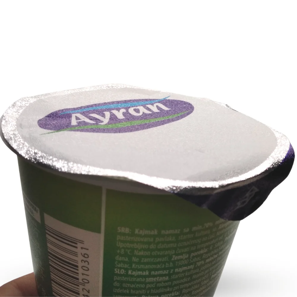 Крышка из алюминиевой фольги DAK75 диаметром 75 для упаковки продуктов (молочный продукт йогурт сыр лабни кремовый шоколад арахисовое масло)