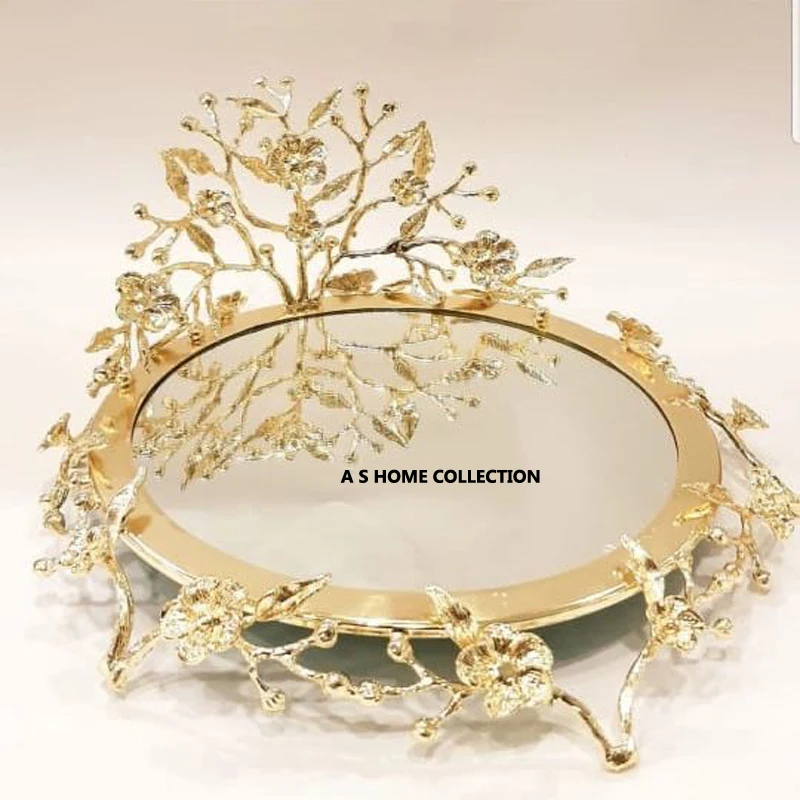 floral golden elegant decorative Design Chocolate Serving Tray In brass Gold Color Superior Quality Hotel Sweet Chocolate Tray
