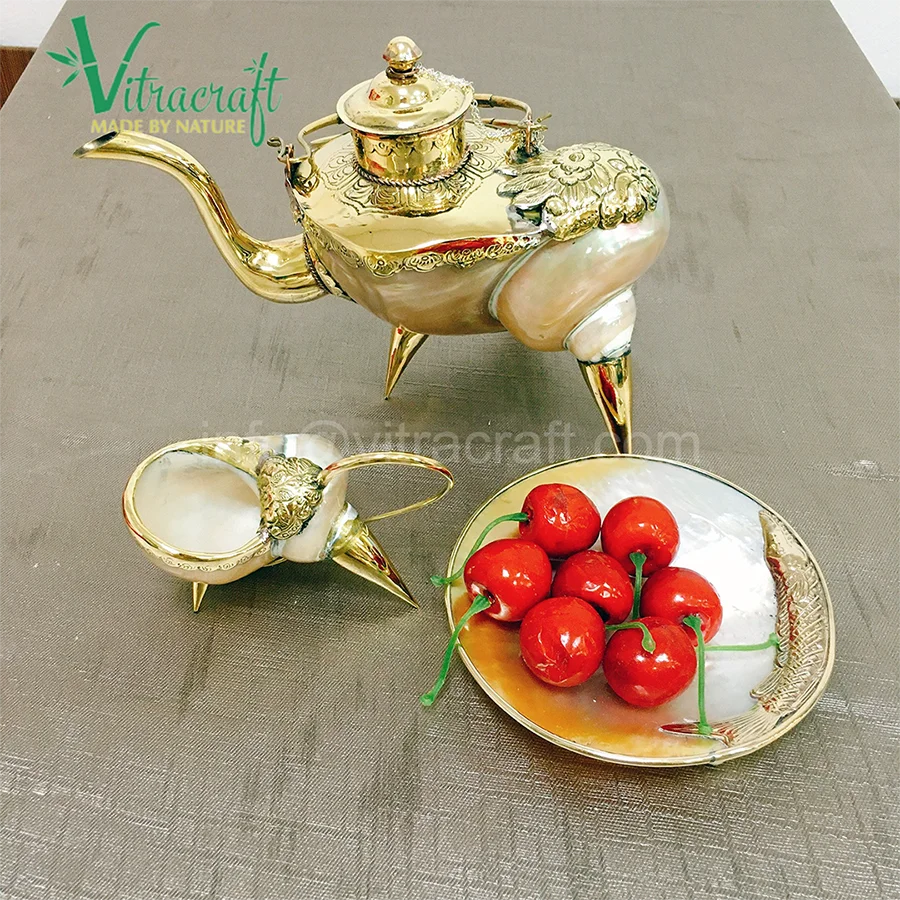 Handmade tea set. Made from Premium nautilus shells, Combined with a copper metal. Create unique products. meaningful gift