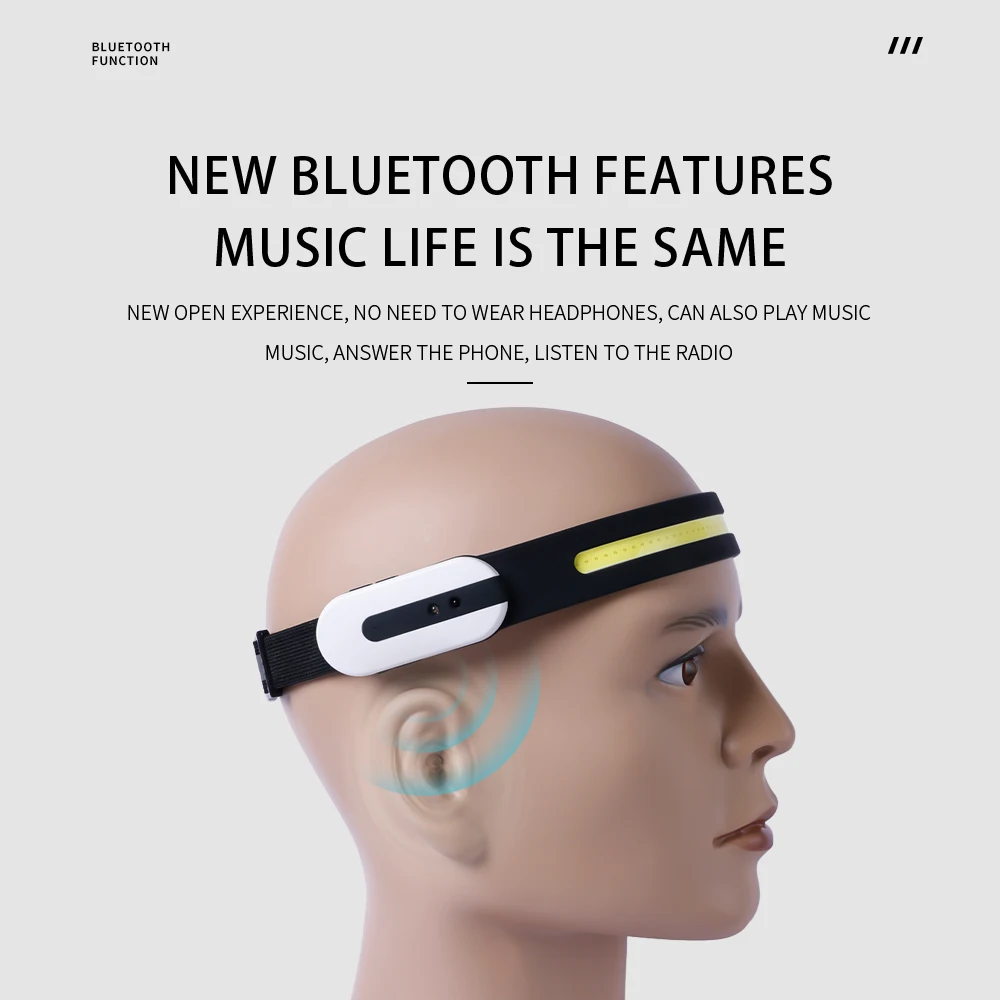 Rechargeable 230 Wide Beam Bright Headlight with Motion Sensor New Phone Music Function Light Waterproof