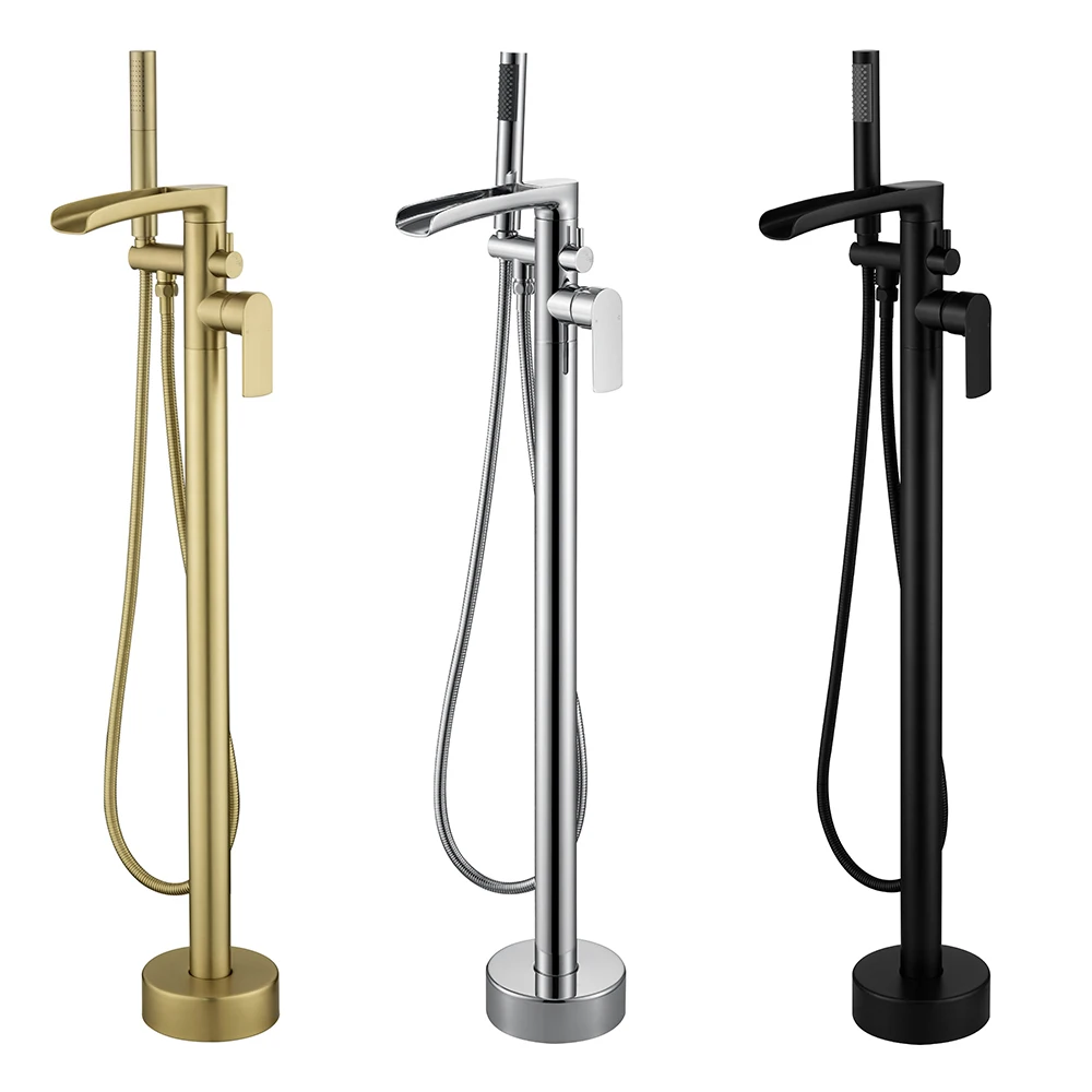 Brass Brushed Gold Floor Free Stand Bathtub Faucet Matte Black Bath Shower Faucet With Hand Shower