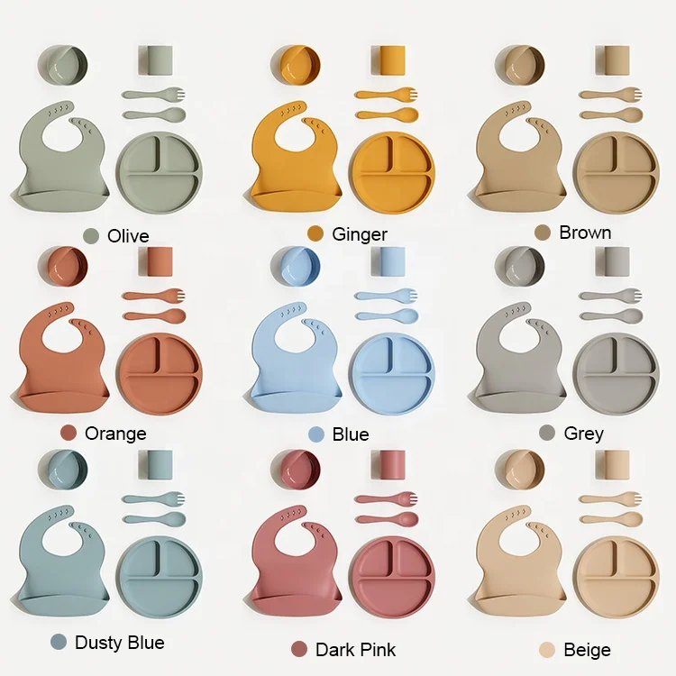 Oem Baby Feeding Supplies Food Grade Bpa Free Custom Logo 6 Pcs Tableware Silicone Baby Feeding Set For Kids