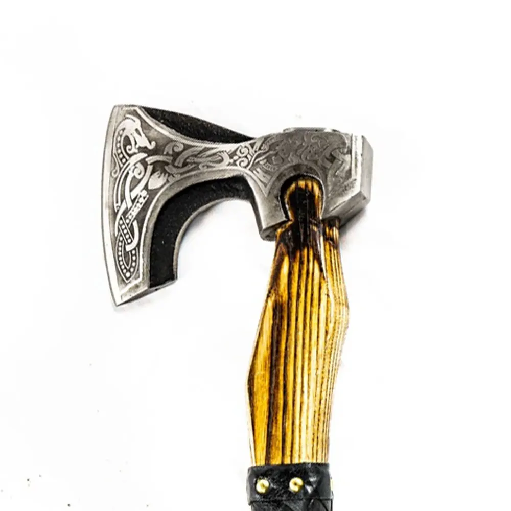 Wholesale Wooden Handle Axes Head Stainless Steel Splitting Hatchet with Sheath Outdoor Camp Survival Felling Axe