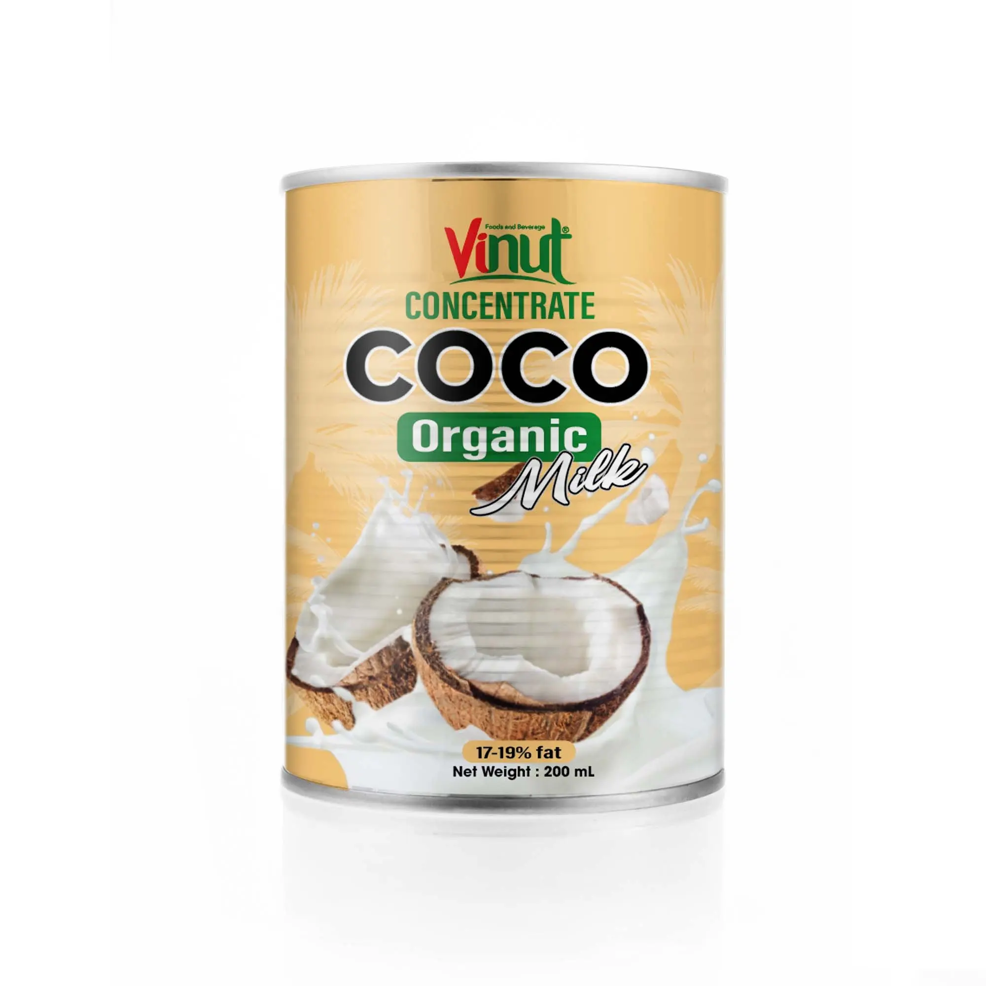 200ml Can Tin VINUT Organic Coconut Cream for Cooking with 17-19% Fat Vietnam Manufacturer and Farm Organic Coconut milk