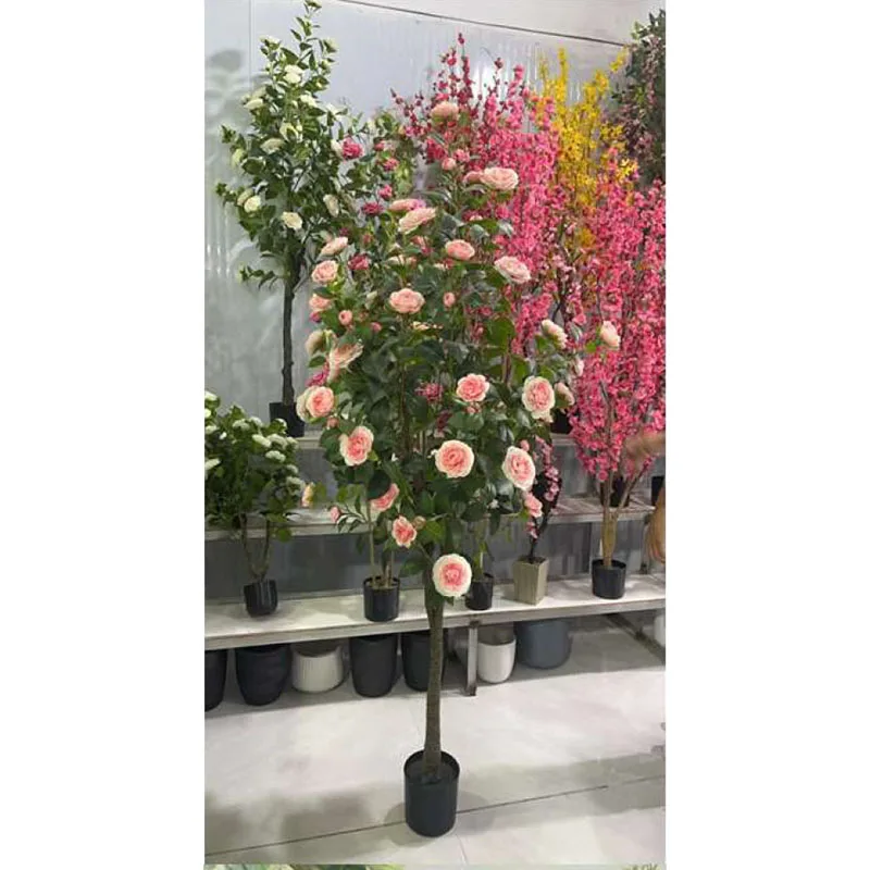 Top Selling Multiple Colors Fabric Camellia Tea Rose Flower Tree For Wedding Decor