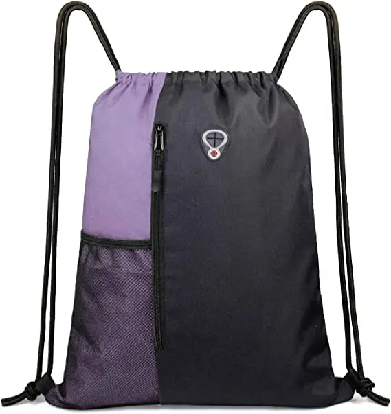 High Quality Drawstring Backpack Sports Gym Bag for Women Men Children Large Size with Zipper and Water Bottle Mesh Pockets