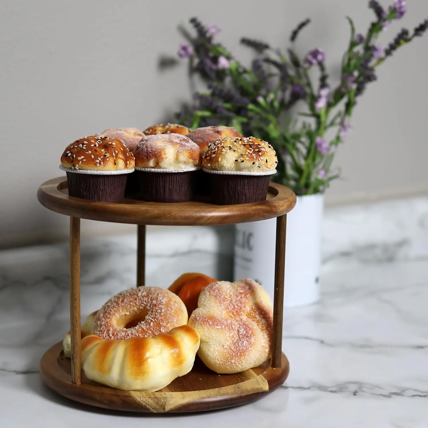 Round Serving Platter - 2-Tier Serving Tray for Desserts, Cookies, Tea, Spices, and Appetizer Serving Tray