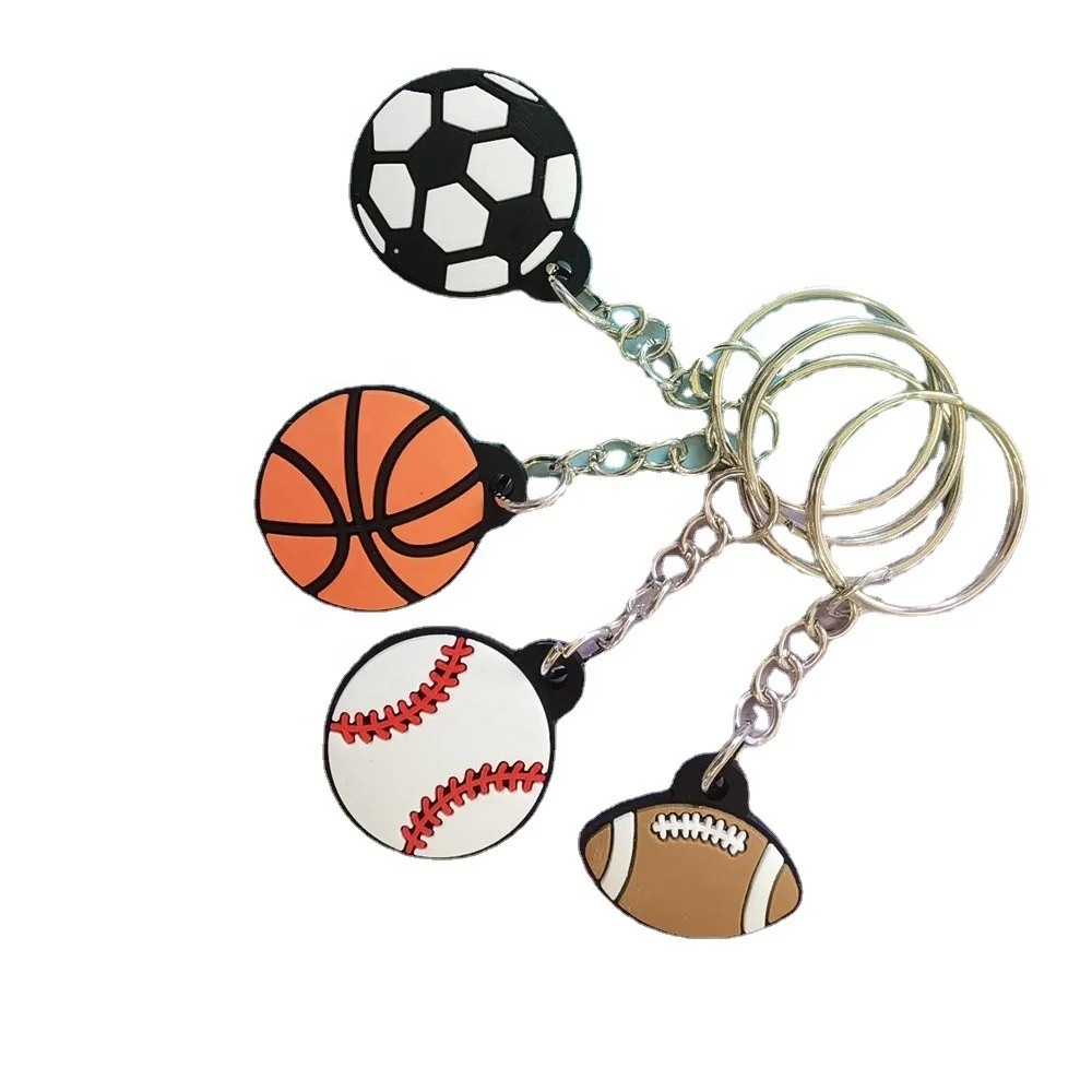 Creative Football Basketball Rugby Baseball Softball Keychain Cartoon Toys Pendant PVC Soft Rubber Keychain Perfect Sports Gift