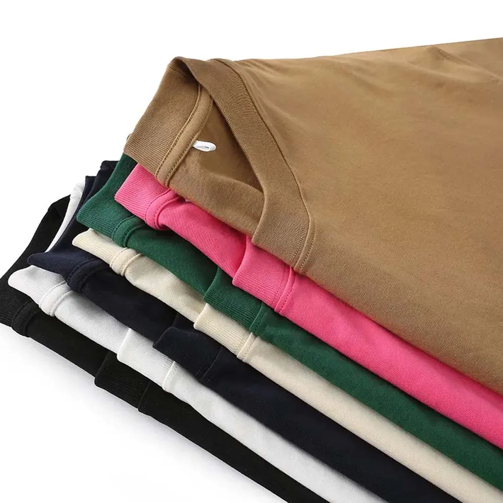 Custom Men High Quality Drop Shoulder Heavyweight Thick Plain Polyester White Logo Black T Shirt Short Sleeve