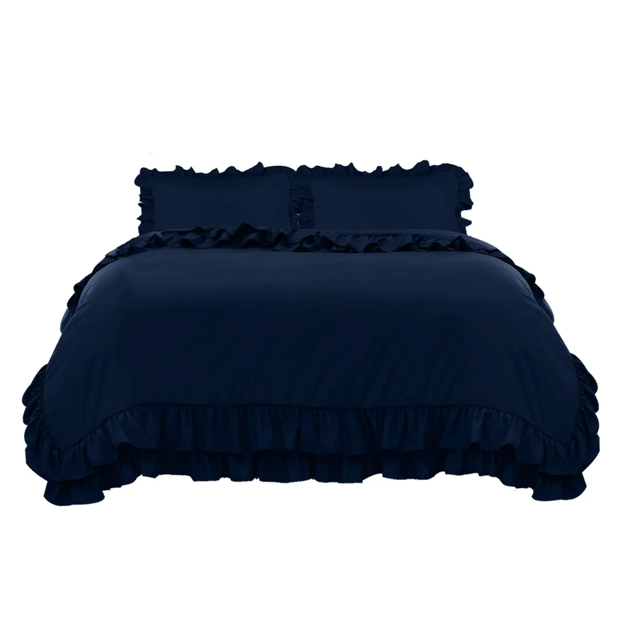 Factory-hot sale Ruffled style Navy Duvet set Microfiber duvet cover custom OEM ODM solid color for bedroom