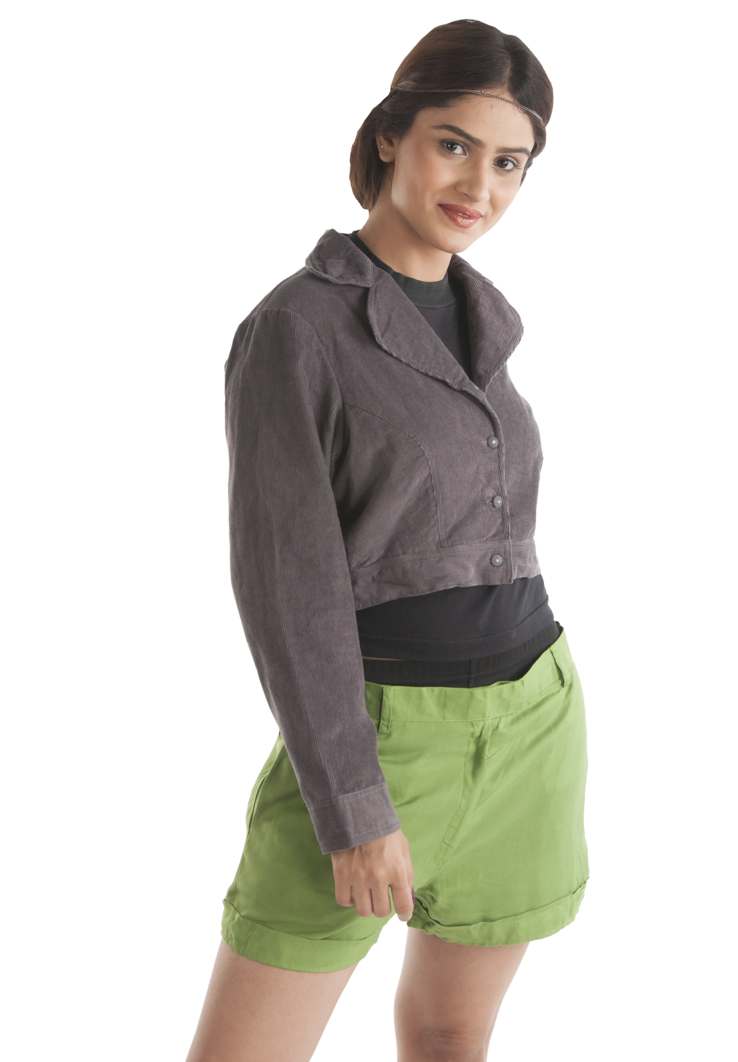 Latest 2024 New Style Corduroy Short Cotton Bomber Jacket with Coat Collars and Buttons for Girls Available at Wholesale Price