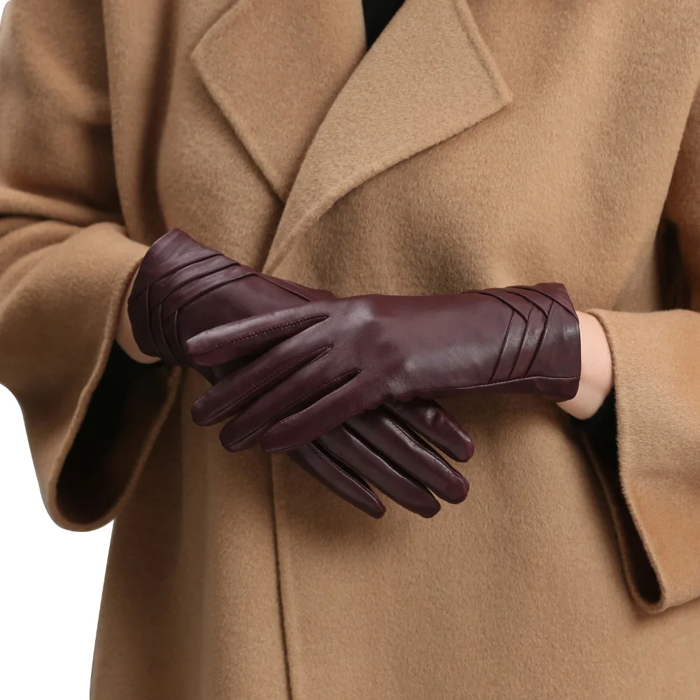 Classic Wool Lined Black Touchscreen Winter Womens ladies fashion Sheepskin Leather Driving Gloves