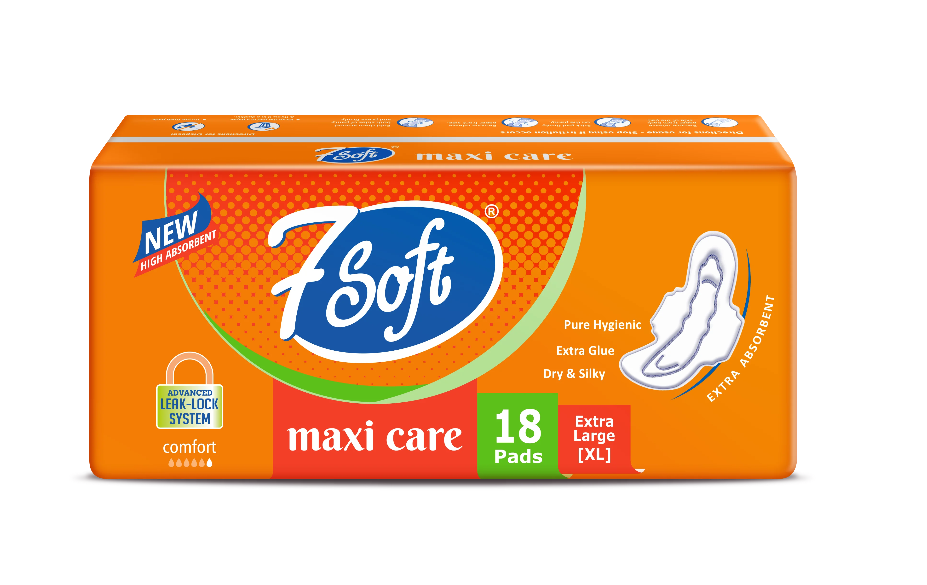 Natural Health 18pcs XL Sanitary Pad Set Maxi Care 7 Soft Super Absorbent Cotton Organic Pads with Leak Protection for Women