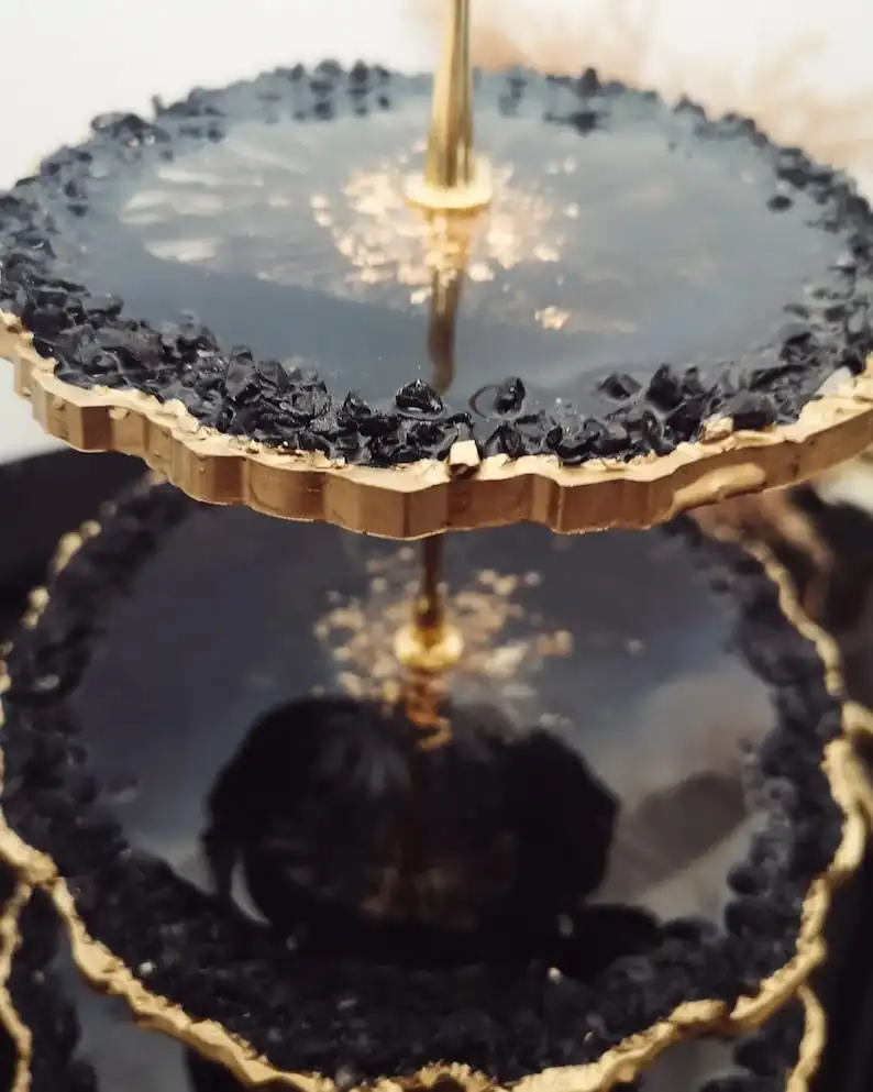 Handmade Artistic 3 Tier Epoxy Resin Tray Gold with Handles Unleash your Home Decor with an Elegant Epoxy Serving Cake Tray