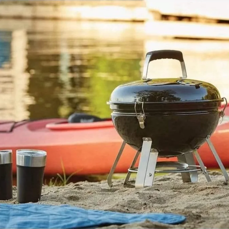 BEST SELLER  14-Inch Portable Charcoal Kettle Grill, Black Porcelain Enamel, Cool Touch Handle, Locking Lid, Easy Clean