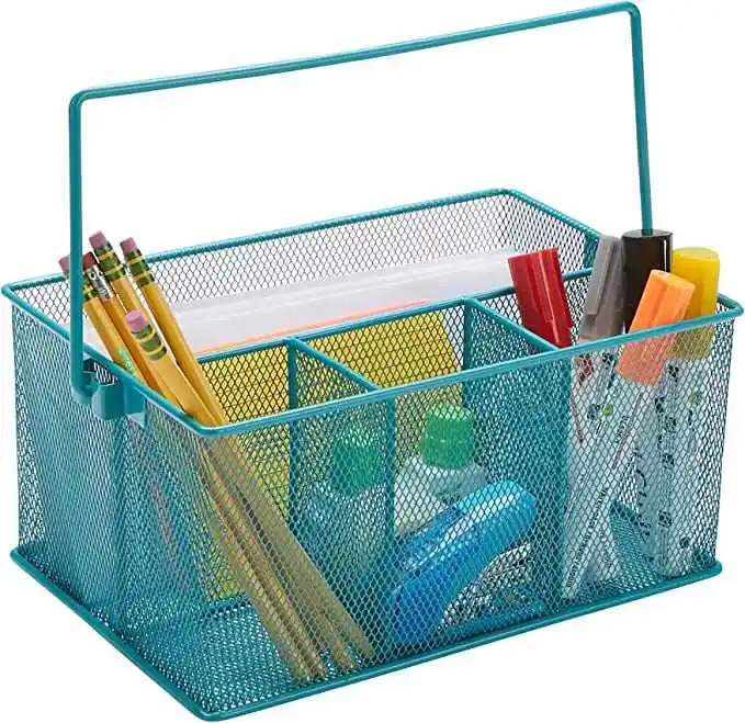 Bamboo Pen Holder Desk Organizer Pencil Holder Storage with 4 Compartments & 5 Holes for Calculator Mobile Phone Pen Remote