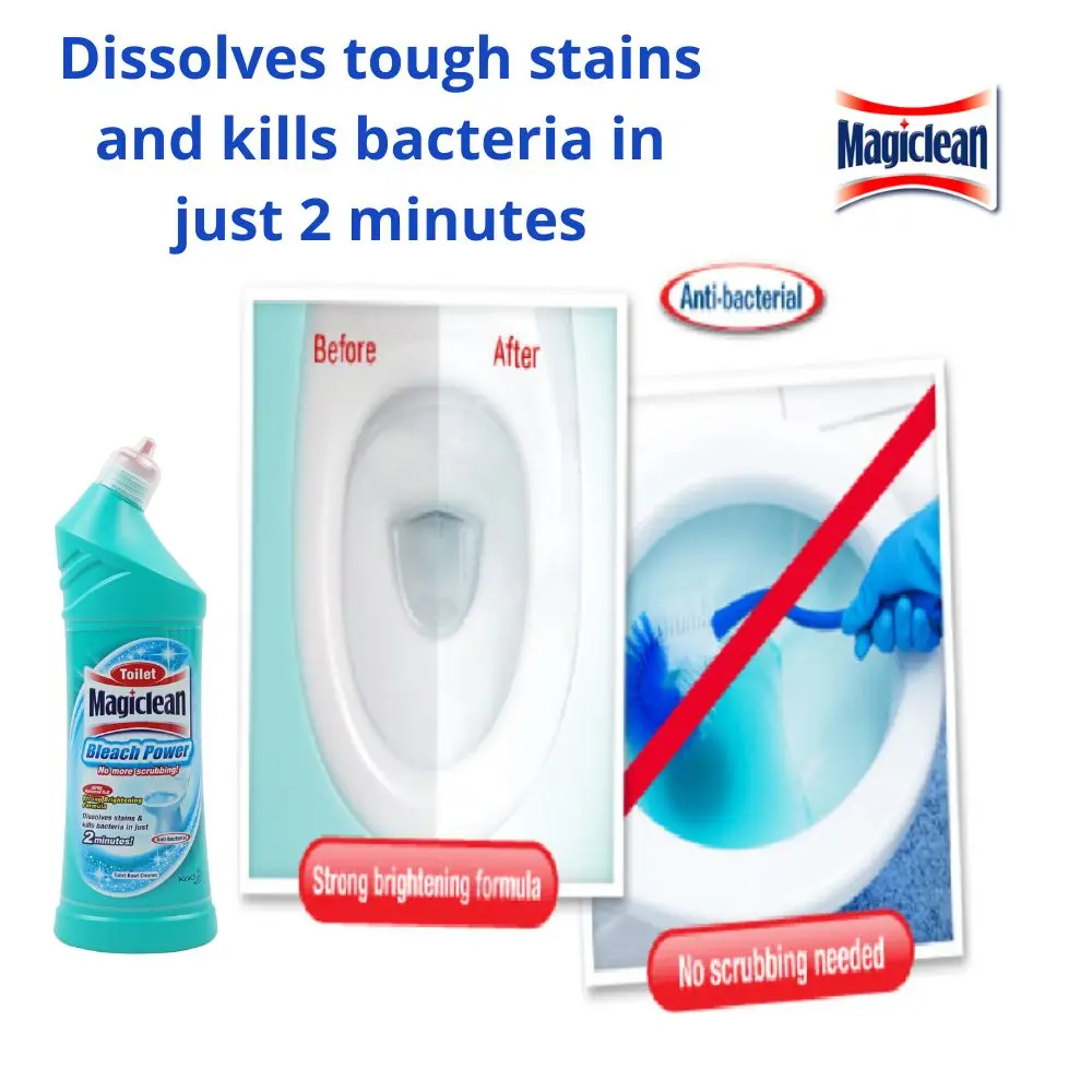 No Scrubbing Needed Magiclean Bleach Power 3x500ml Liquid Toilet Cleaners with Strong Brightening Formula Made in Thailand