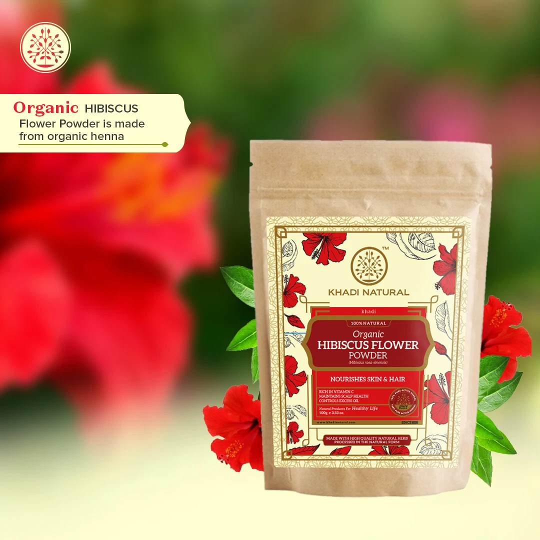 Khadi Natural Henna & Hibiscus Flower Organic powder Best Hair powder for Nourishes and strong hair in good price