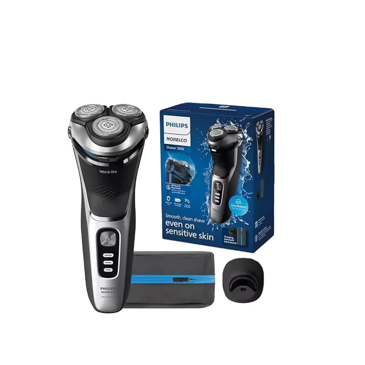 3900 бритвы Philips Norelco перезаряжаемая Влажная и сухая бритва с выдвижным триммером подставкой для зарядки сумкой хранения S3341/92