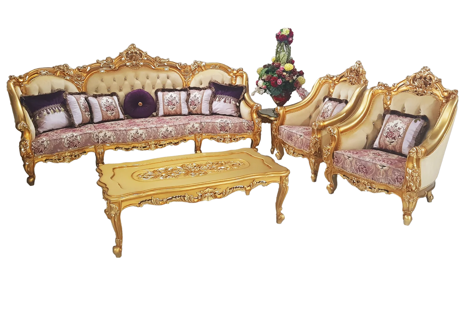High Quality Royal Luxury Vintage Classic Wooden Hand Carved Living Room Sofa Chair Furniture Set Artistic Teak Mahogany Wood