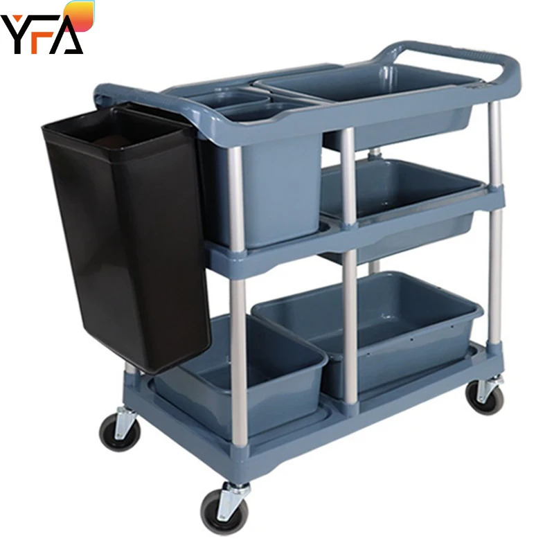 Hot Sale Commercial Restaurant Cleaning Collector Trolley 3 Shelf Commercial Cleaning Trolley Service Cart