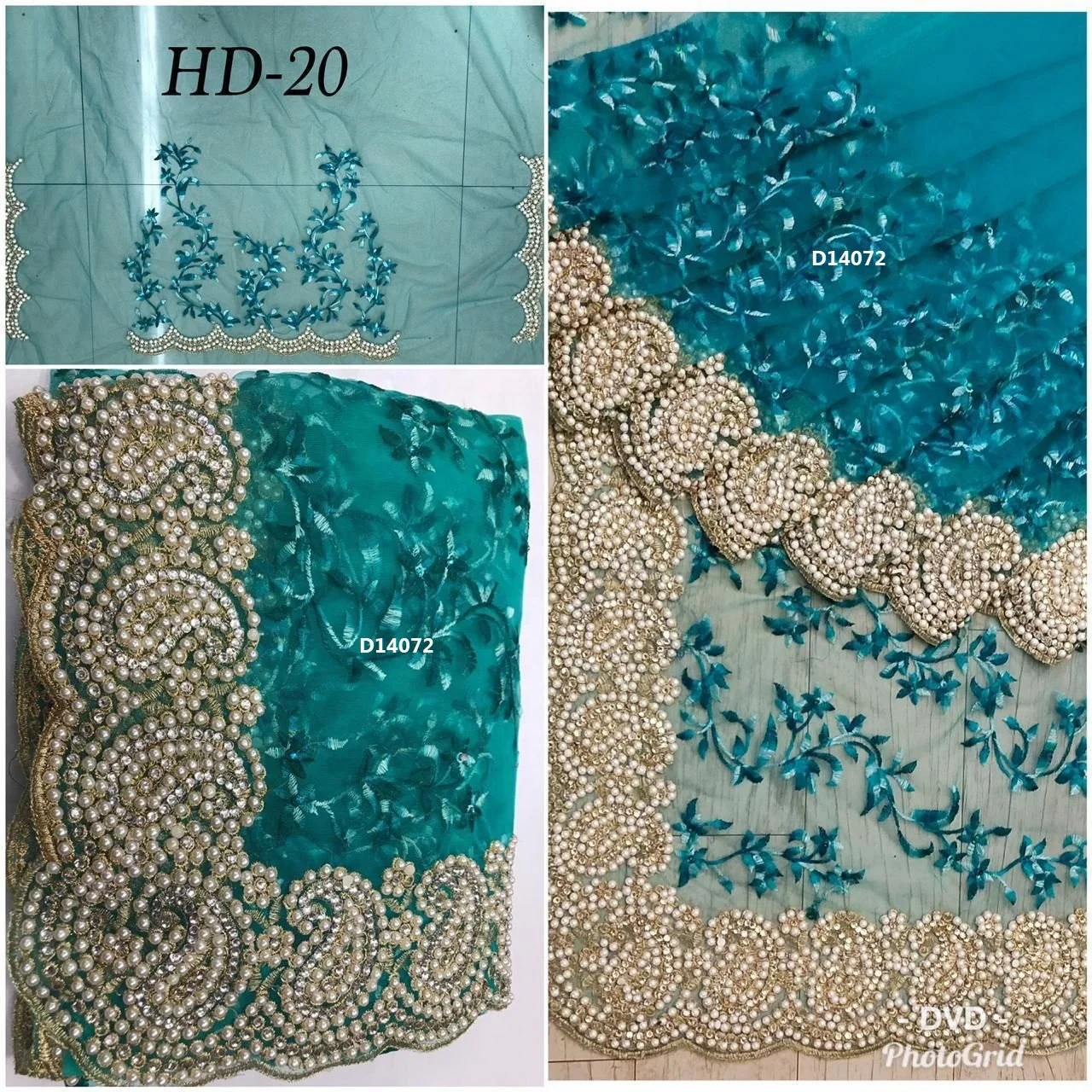 Hot selling designer embroidered net silk flower design Indian ladies wear blue color saree with blouse piece pearl work sari