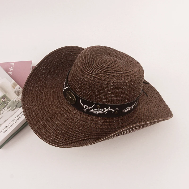 Hot Selling Western Style Genuine Leather Brown Cowboy Bush Hat Hats With Free Chin Strap Australian