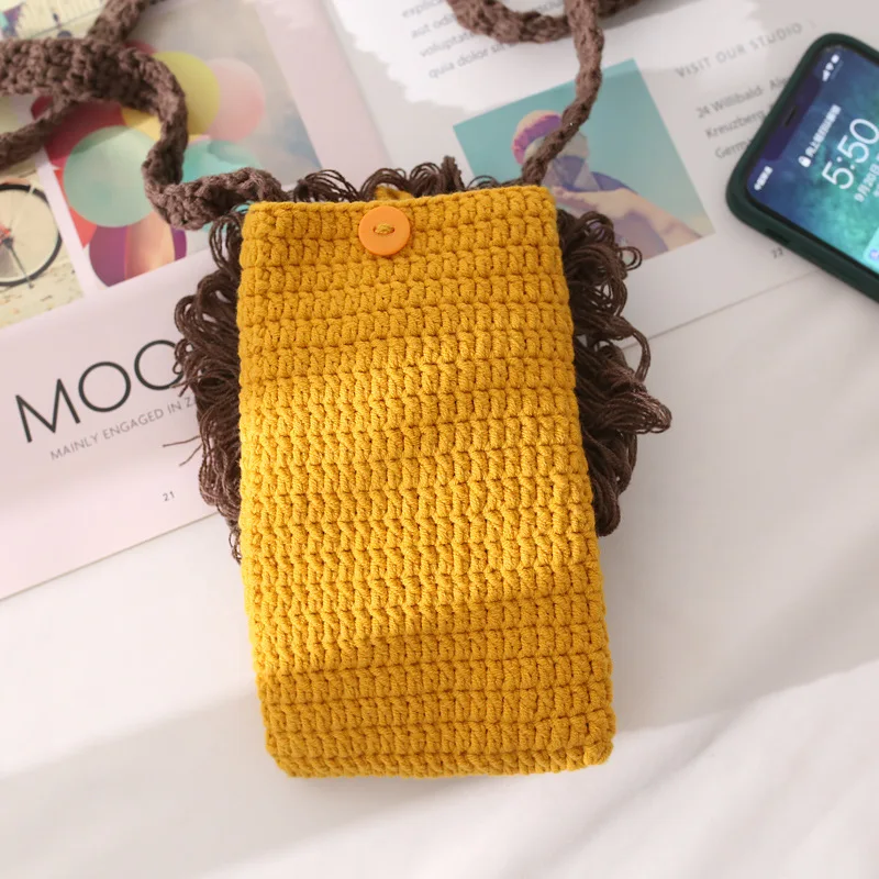 Handmade Lion Mini Bag Phone Case Cell Phone Holder Crossbody Bag Summer Crochet Purse for Toddler Shoulder Bag Purse Gifts