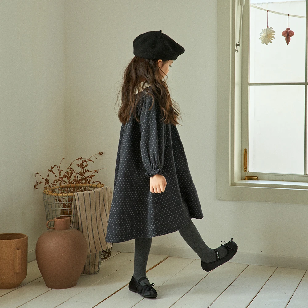 DE MARVI Kids Toddler Dots lace collar Casual A-line Dress babydoll Girls Clothing Wholesale Korean Manufacturer MADE IN KOREA