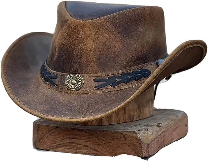 Unisex Australian Outback Hat Western Style Leather Cowboy Hat For Men And Women Wide Brim Vintage Old Style