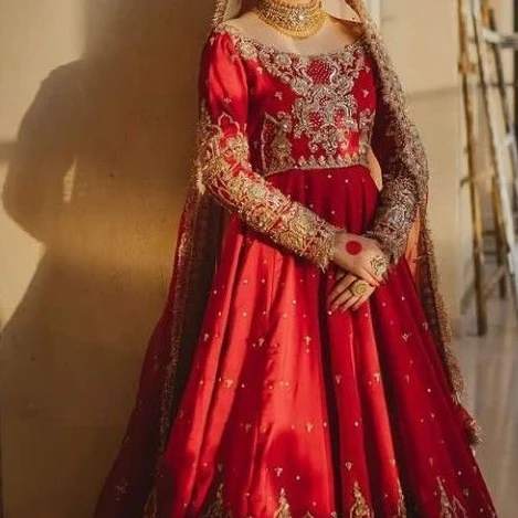 TRENDY BEAUTIFUL INDIAN/PAKISTANI BRIDAL ANARKALI WITH LEHENGA DRESS Embellished WITH CRYSTAL GLASS BEADS,STONE,DABKA work @ 202